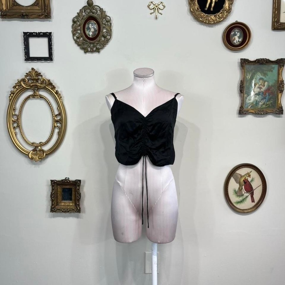 Wilfred Black Ruched Tie-Front Cupro Tank Top